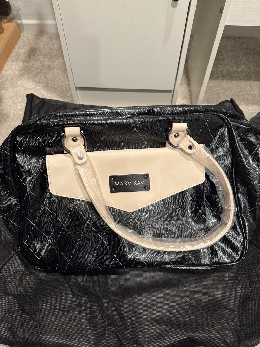 Mary Kay Black and Cream Quilted Tote with Contrast Trim